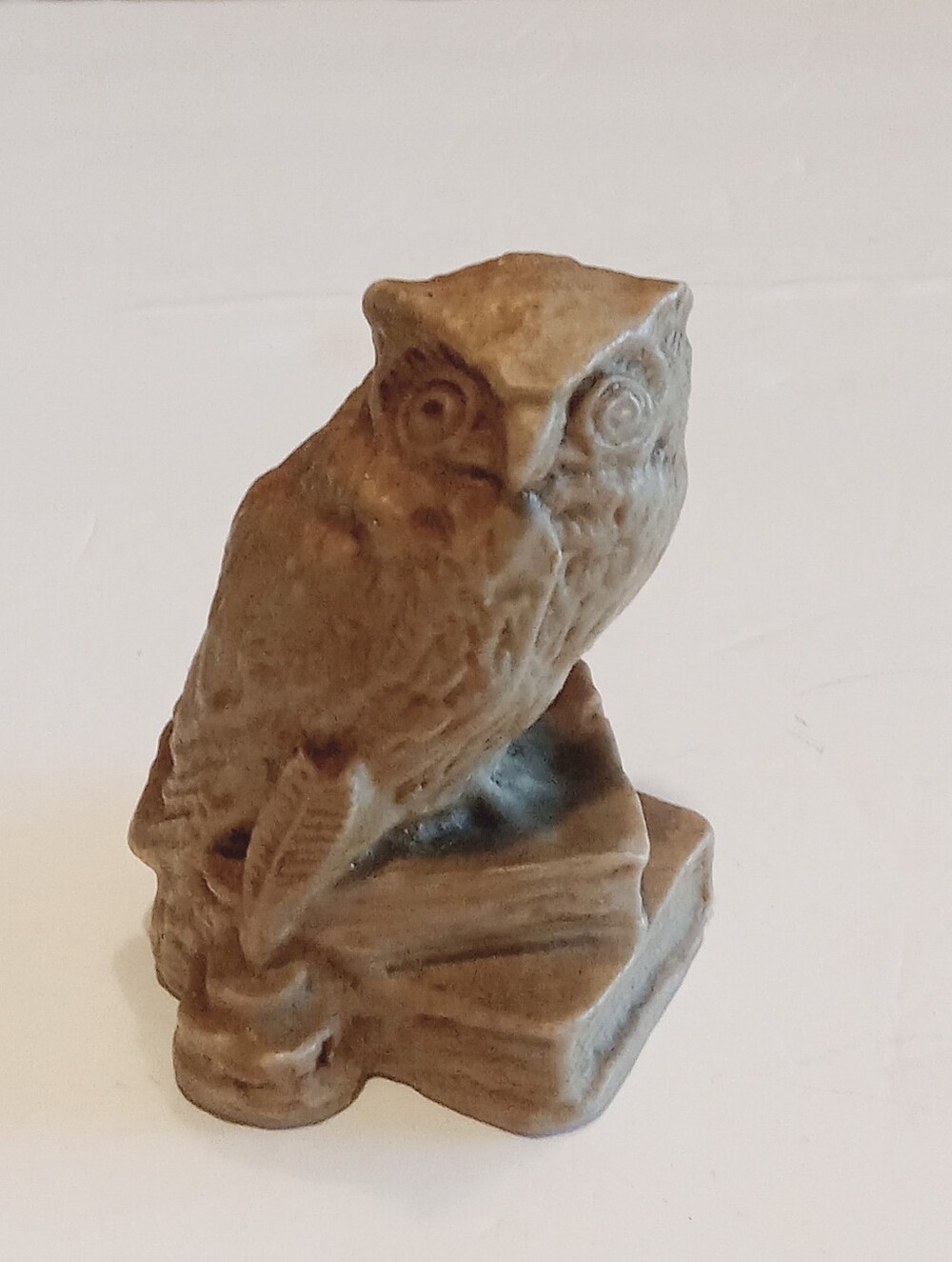 VTG Stone Carved Owl on Books Pen Quill Small Figurine 3" Mexico Souvenir